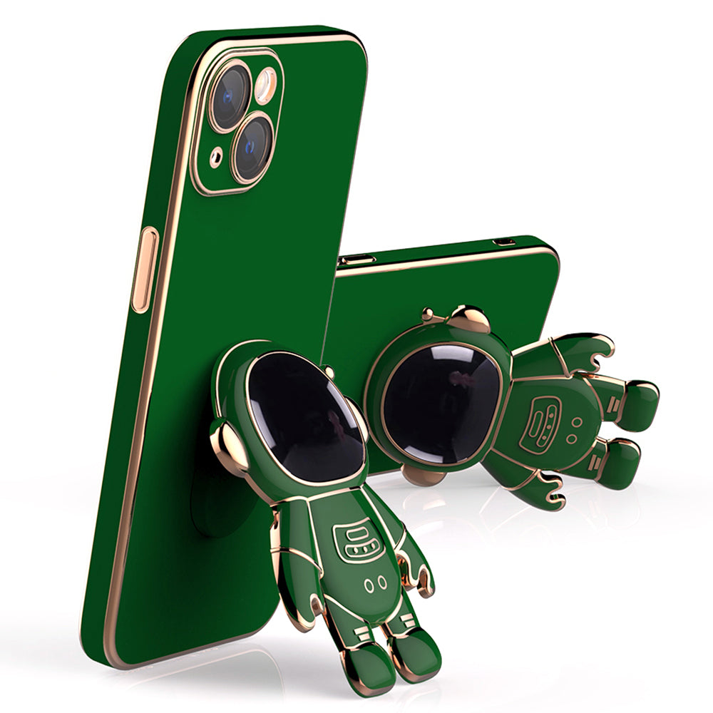 For iPhone 13 6.1 inch Cell Phone Case Electroplating Phone Cover with Astronaut Kickstand and Rear Lens Film - Pink For iPhone 13 6.1 inch Cell Phone Case Electroplating Phone Cover with Astronaut Kickstand and Rear Lens Film - Pink